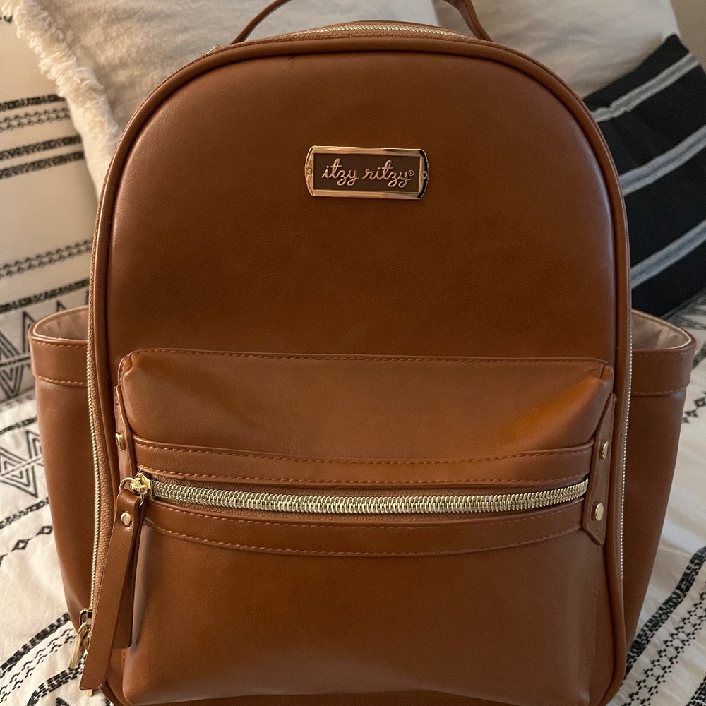 Itzy Ritzy Brown Faux Leather Diaper Backpack